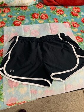Under Armour Black Athletic Shorts with White Piping